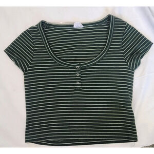 Cotton On Crop Top Womens Green with Light Green Stripes Short Sleeve Size Small
